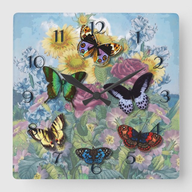 Cuadrado Reloj de las "mariposas hermosas" del collage (Anverso)