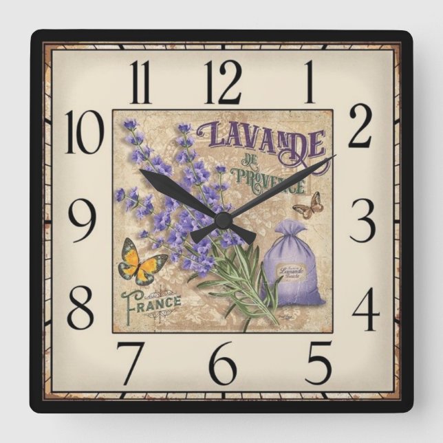 Cuadrado Reloj de Lavanda de Provenza (Anverso)