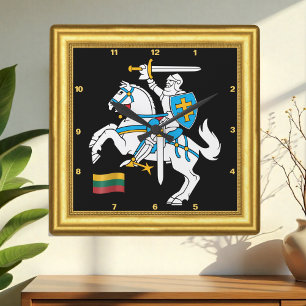 Cuadrado Reloj de Lituania, Marco Dorado, Emblema, Vintage