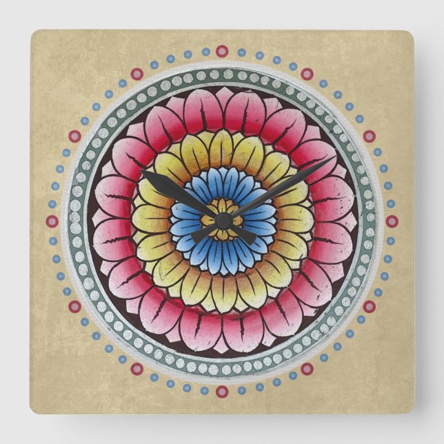 Cuadrado Reloj de Lotus Mandala (Anverso)