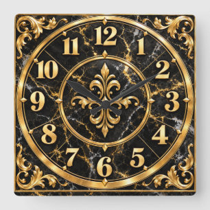 Cuadrado Reloj de lujo negro y dorado ornamentado