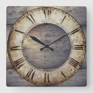 Cuadrado Reloj de "madera antigua" con cara de reloj romana