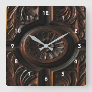 Cuadrado Reloj de madera marrón