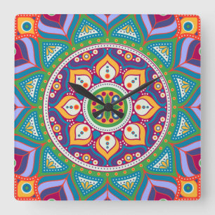 Cuadrado Reloj de Mandala colorido
