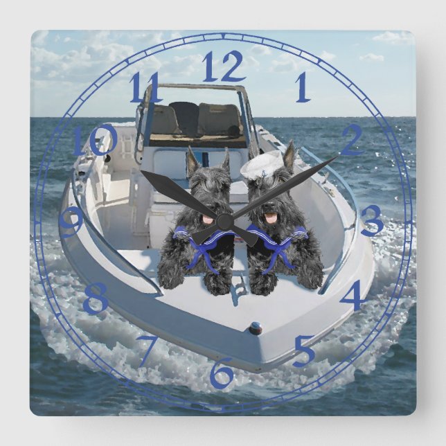 Cuadrado Reloj de Marinero Terrier Escocés (Anverso)