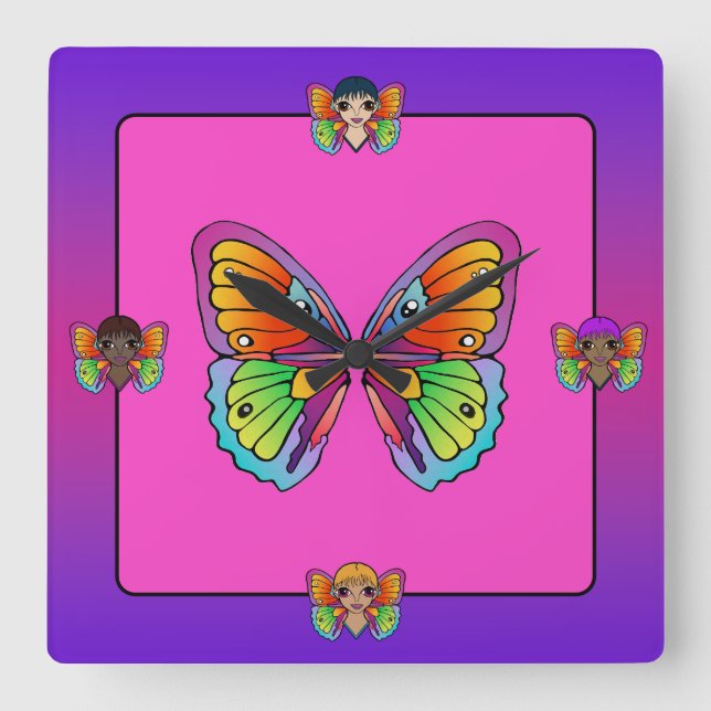 Cuadrado Reloj de mariposa de mujer (Anverso)