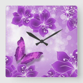 Cuadrado Reloj de mariposa púrpura