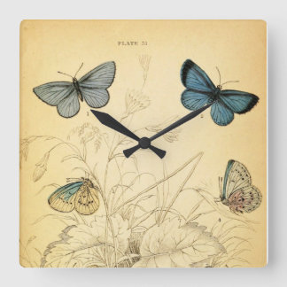 Cuadrado Reloj de mariposas azules de bonito