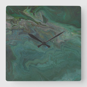 Cuadrado Reloj de mármol verde abstracto Jade 1