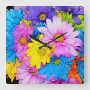 Cuadrado Reloj de mezcla de flores de margarita