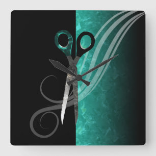 Cuadrado Reloj de moda del salón de pelo de la turquesa