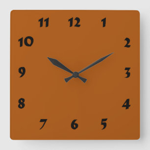 Cuadrado Reloj de Naranja quemado con número modificable
