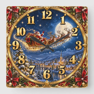 Cuadrado Reloj de Navidad Tierra de Ensueño Invernal Trineo