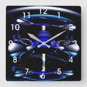 Cuadrado reloj de neón azul