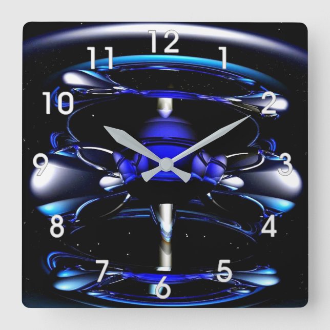 Cuadrado reloj de neón azul (Anverso)