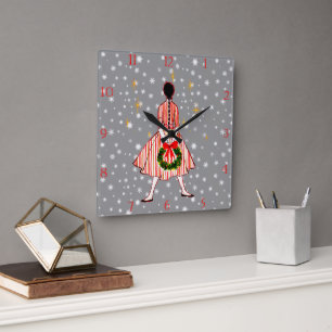 Cuadrado Reloj de niña de Navidad vintage de los 50