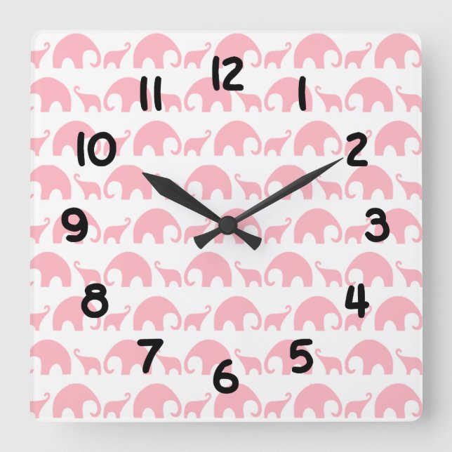 Cuadrado Reloj de niñera de elefante rosa (Anverso)