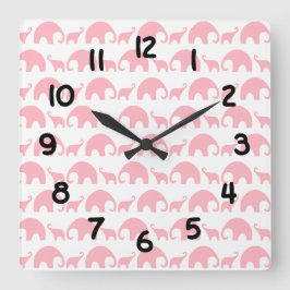 Cuadrado Reloj de niñera de elefante rosa