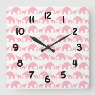 Cuadrado Reloj de niñera de elefante rosa
