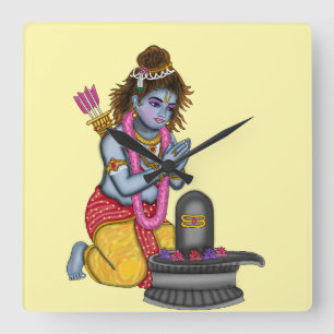 Cuadrado Reloj de niño Rama adorando a Shiva