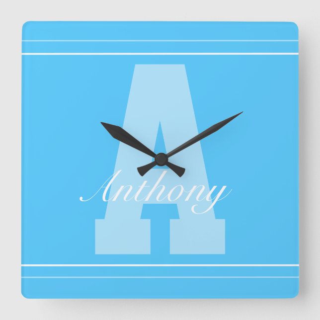 Cuadrado Reloj de nombres de tipografía personalizada (Anverso)