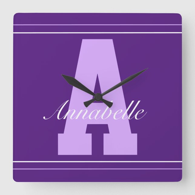 Cuadrado Reloj de nombres de tipografía personalizada (Anverso)