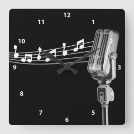 Cuadrado Reloj de notas musicales y micrófono retro de Guay