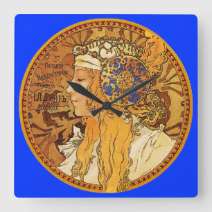 Cuadrado Reloj de Nouveau del arte de Alfonso Mucha