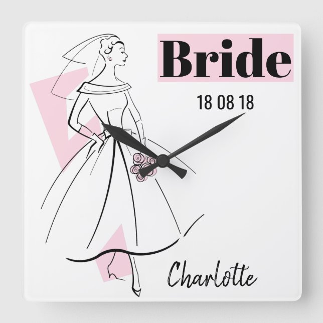 Cuadrado Reloj de Novia Rosa (Anverso)