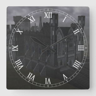 Cuadrado Reloj de números romanos de Castillo Gris