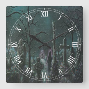 Cuadrado Reloj de números romanos de cementerio fantasma