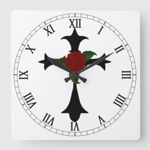 Cuadrado Reloj de números romanos de la cruz tribal negra