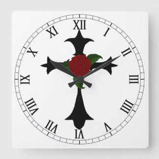 Cuadrado Reloj de números romanos de la cruz tribal negra