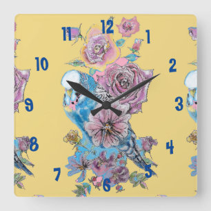 Cuadrado Reloj de oficina para mujer acuarela amarillo peri