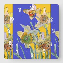 Cuadrado Reloj de oficina para mujer aquarela de narciso am