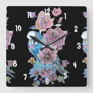 Cuadrado Reloj de oficina para mujer de acuarela de periqui