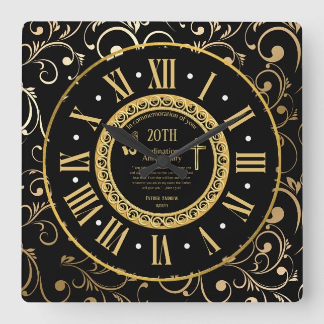 Cuadrado Reloj de ordenanza de aniversario de sacerdote per (Anverso)