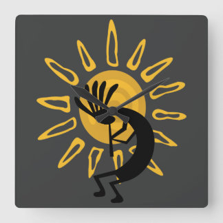 Cuadrado Reloj de oro del suroeste de Kokopelli Sun