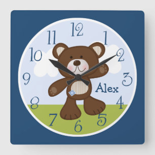 Cuadrado Reloj de osito de peluche personalizado para niños
