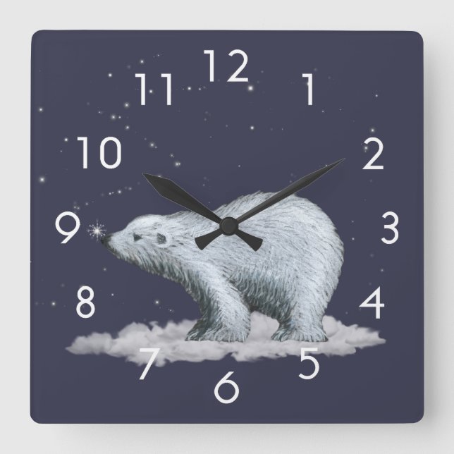 Cuadrado Reloj de Oso Polar Copo de Nieve (Anverso)