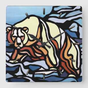 Cuadrado Reloj de oso polar Guay Tribal Bear Art Wall Clock
