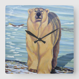Cuadrado Reloj de oso polar Oso Art Wall Clocks Decoración 