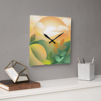 Cuadrado Reloj de paisaje de pintura de naturaleza pastel b