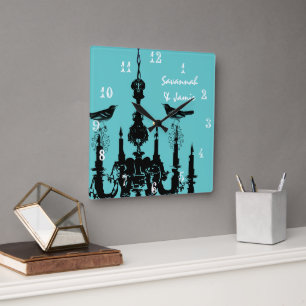 Cuadrado Reloj de pájaro con araña amarilla personalizada