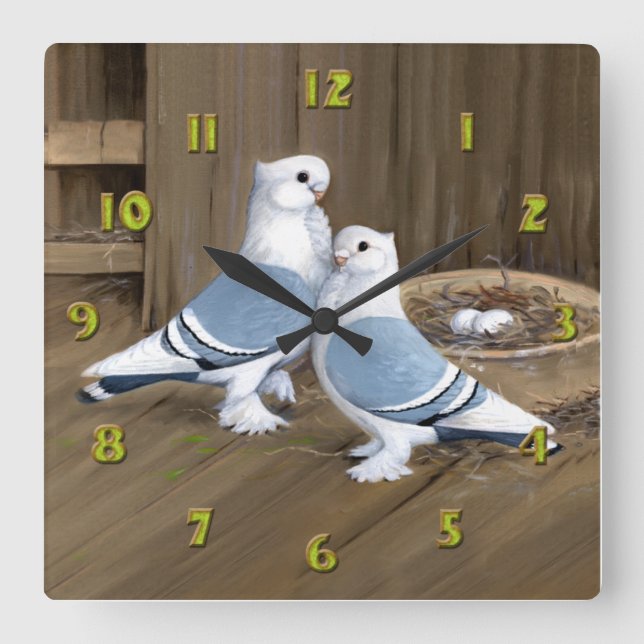 Cuadrado Reloj de Palomas con Volante Satinette (Anverso)