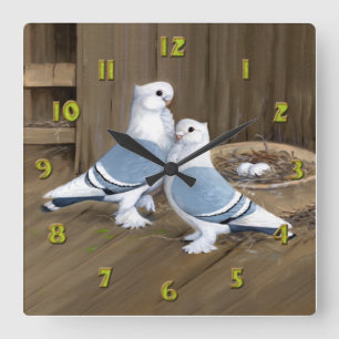Cuadrado Reloj de Palomas con Volante Satinette