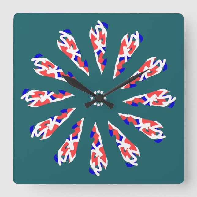 Cuadrado Reloj de pared, elegante diseño clásico multicolor (Anverso)