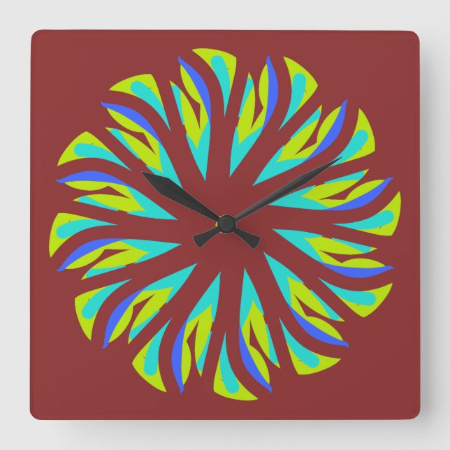 Cuadrado Reloj de pared, elegante diseño clásico multicolor (Anverso)