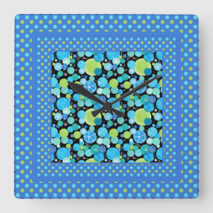 Cuadrado Reloj de pared, mezcla de lunas azules, puntos de 
