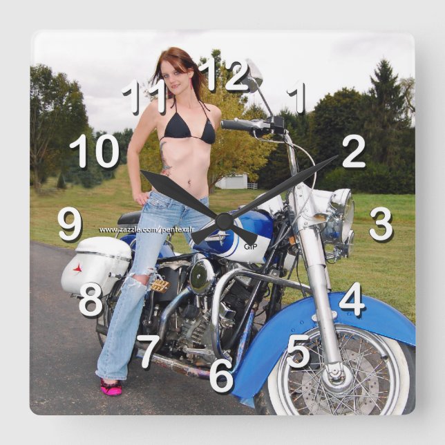 Cuadrado Reloj de pared-Moda de motociclismo (Anverso)